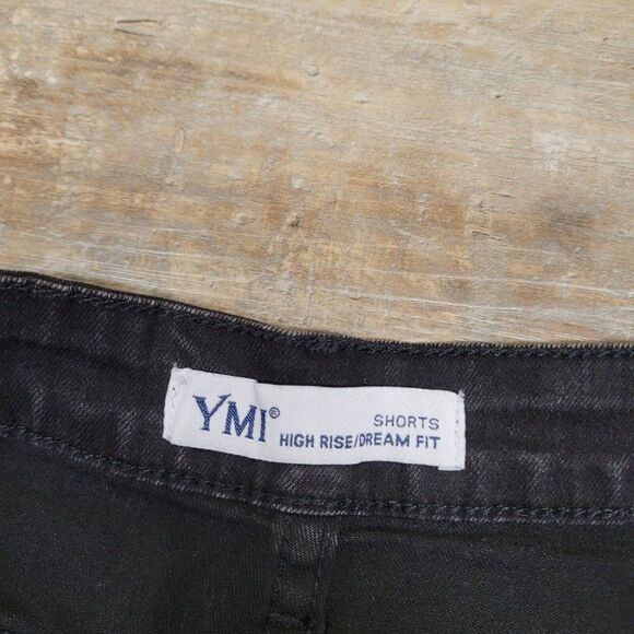 YMI High Rise Dream Fit Shorts Black Dark Wash Womens 11 / 30 Button Fly Denim - Picture 11 of 13